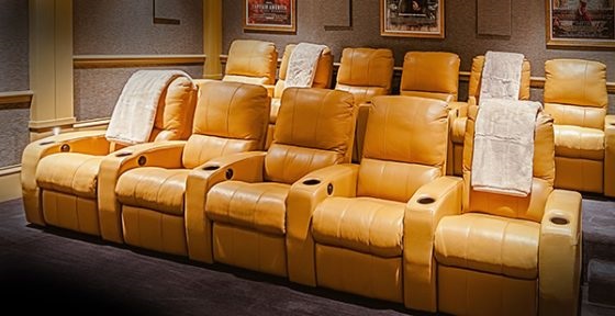 Custom Audio Video designed home theater with custom seating