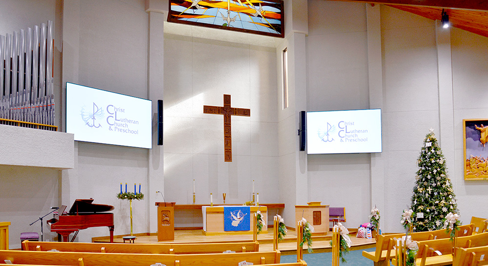 Custom Audio Video designed church audio video lighting and projector system